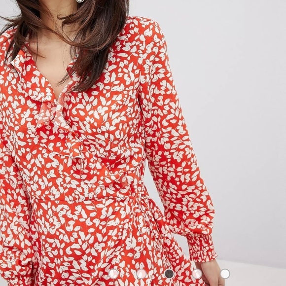 Vero Moda Printed Ruffle Wrap Sleeved Knee High Dress Size Large L - Picture 3 of 16